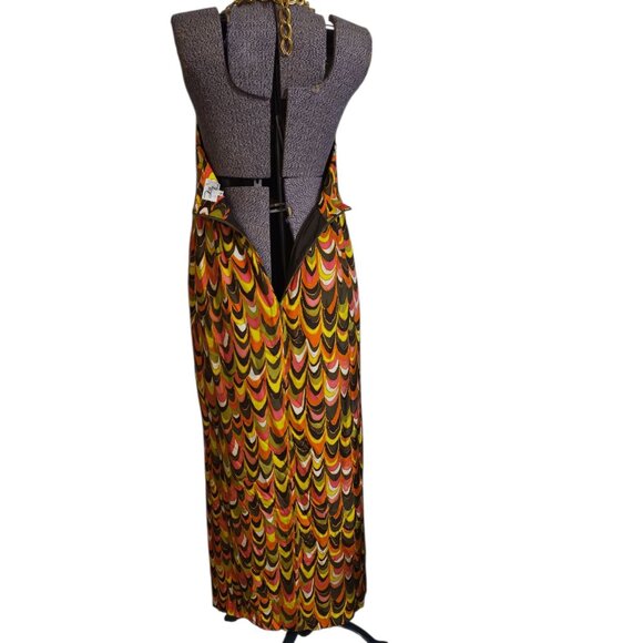 Size 6 An Original Milly of New York "Leah" Silk Chain Halter Maxi Dress - Picture 5 of 9